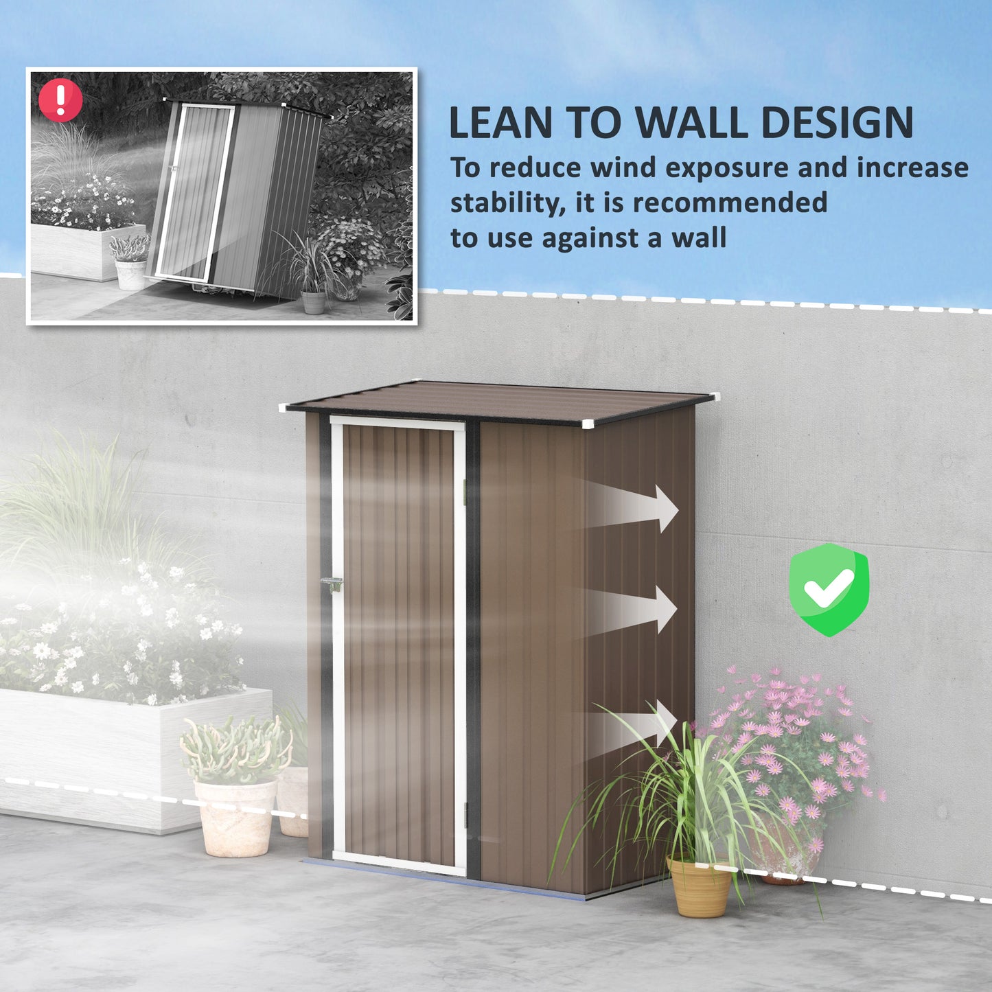 Outsunny 5ft x 3ft Garden Metal Storage Shed, Outdoor Tool Shed with Sloped Roof, Lockable Door for Equipment, Bikes, Brown