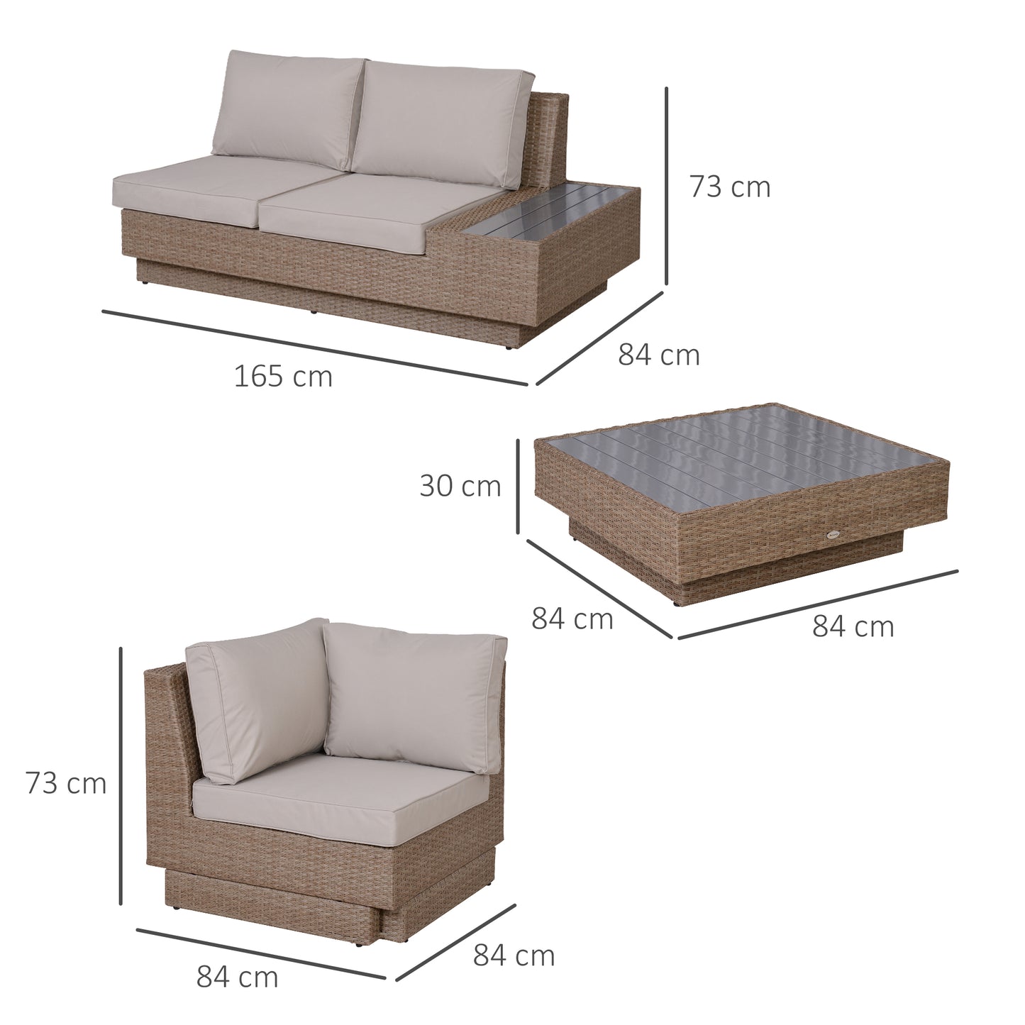Outsunny 5-Seater Rattan Garden Furniture Outdoor Sectional Corner Sofa and Coffee Table Set Conservatory Wicker Weave w/ Armrest Cushions, Beige