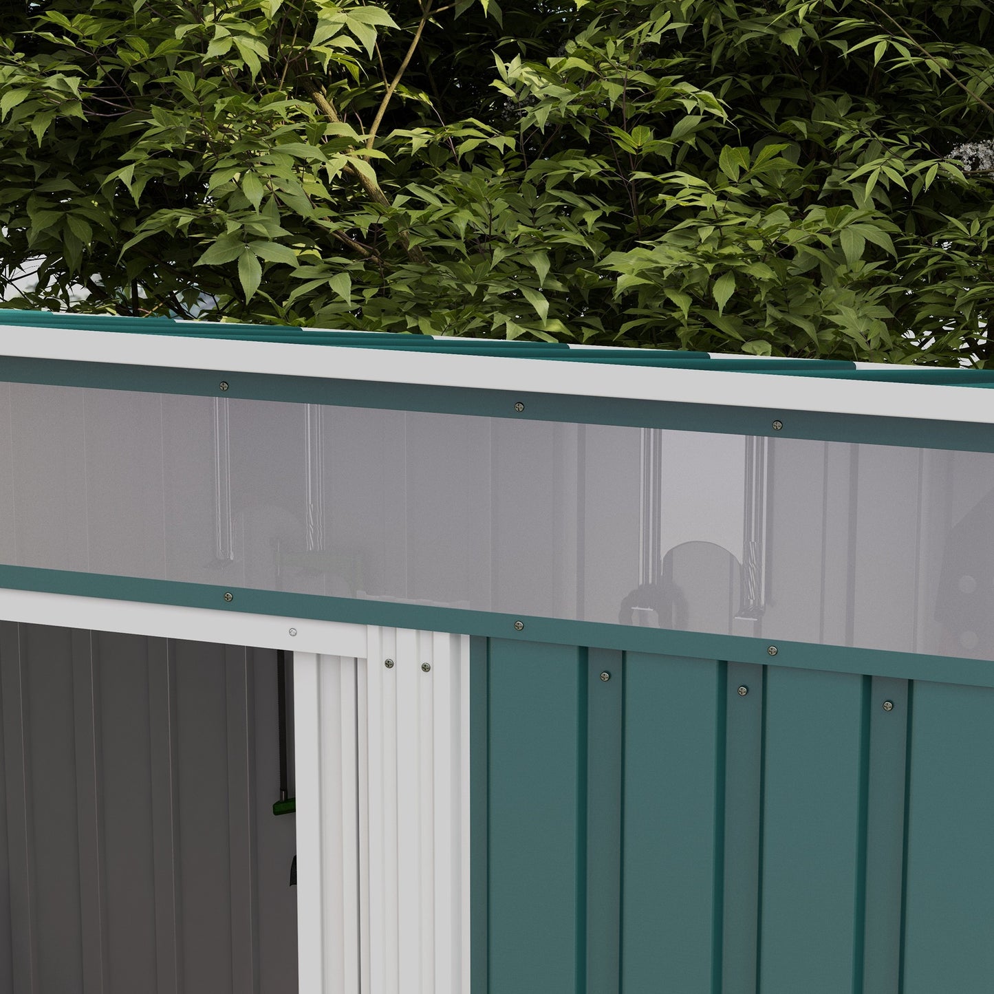 Outsunny 6.5 x 4FT Galvanised Metal Shed with Foundation, Lockable Tool Garden Shed with Double Sliding Doors and 2 Vents, Green