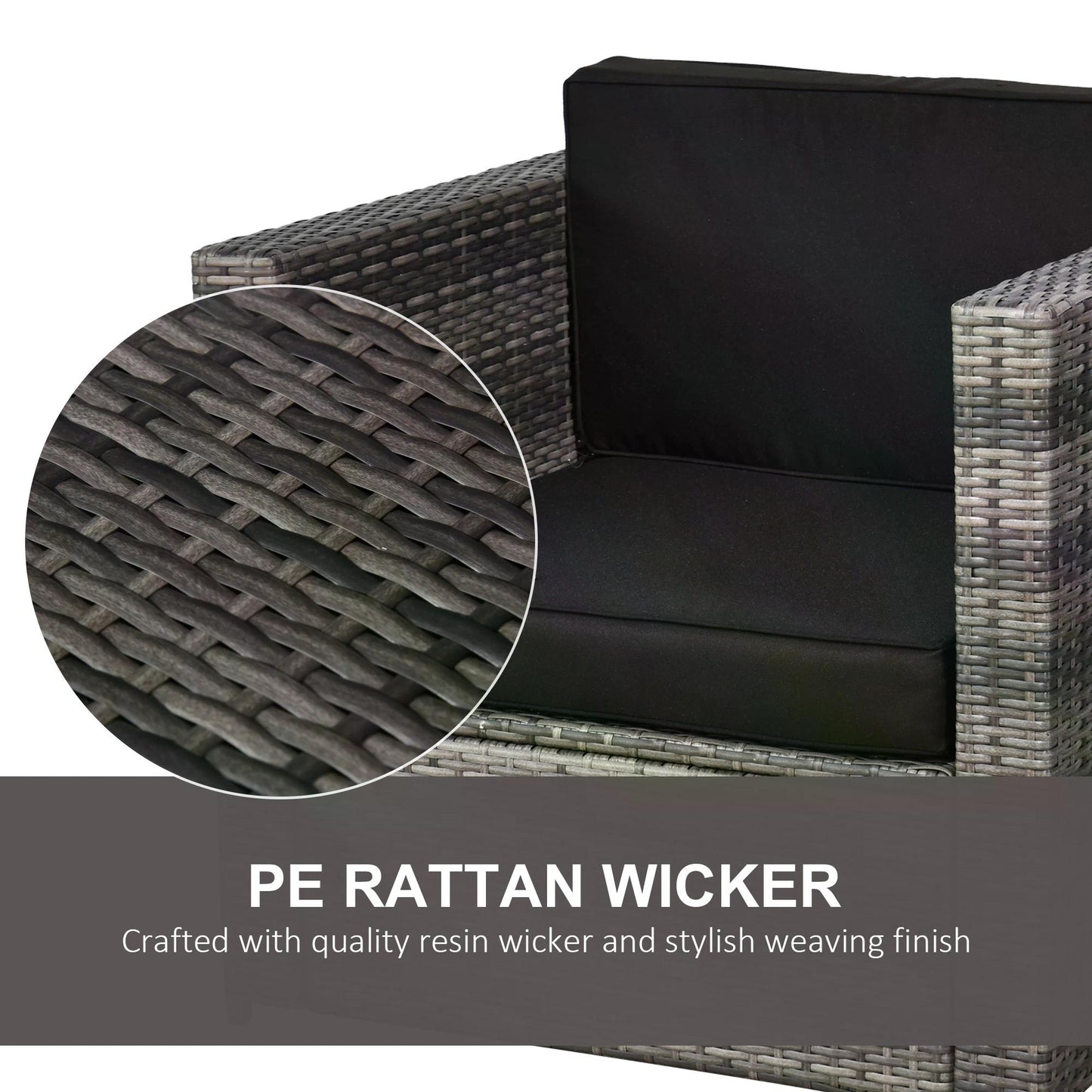 Outsunny 2 Seater Rattan Garden Furniture Sofa Furniture Set W/Cushions, Steel Frame-Grey