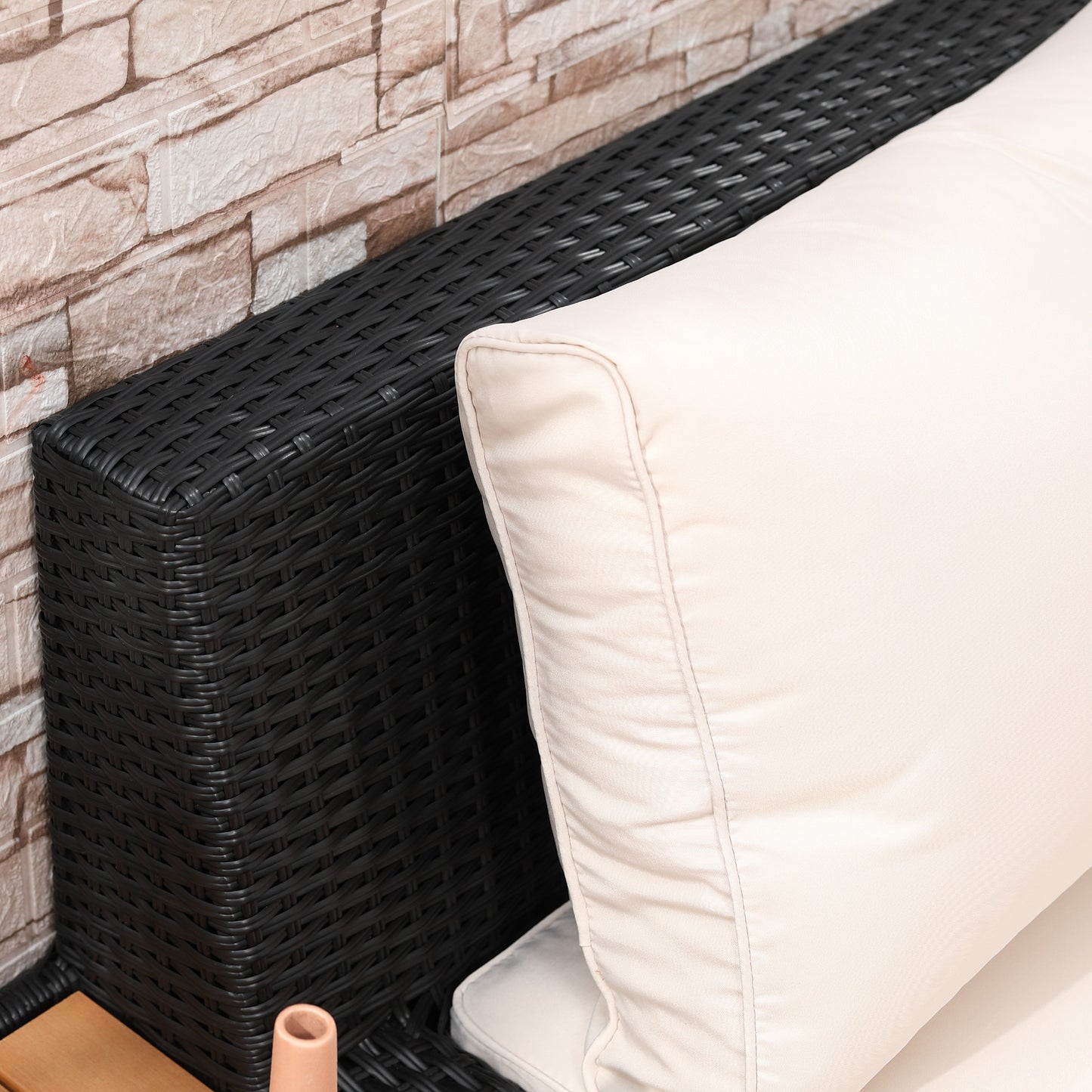 Outsunny 5-Seater Rattan Garden Furniture Outdoor Sectional Corner Sofa and Coffee Table Set Conservatory Wicker Weave w/ Armrest and Cushions, Black