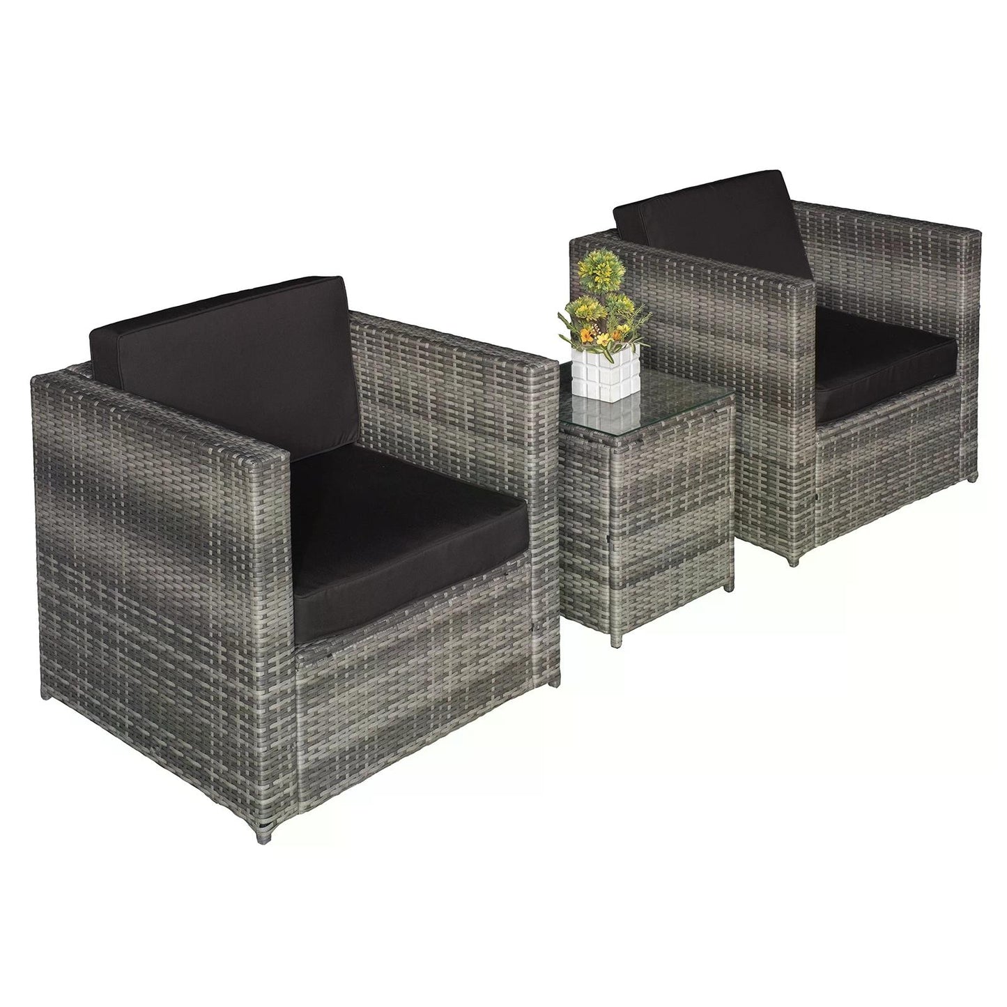 Outsunny 2 Seater Rattan Garden Furniture Sofa Furniture Set W/Cushions, Steel Frame-Grey