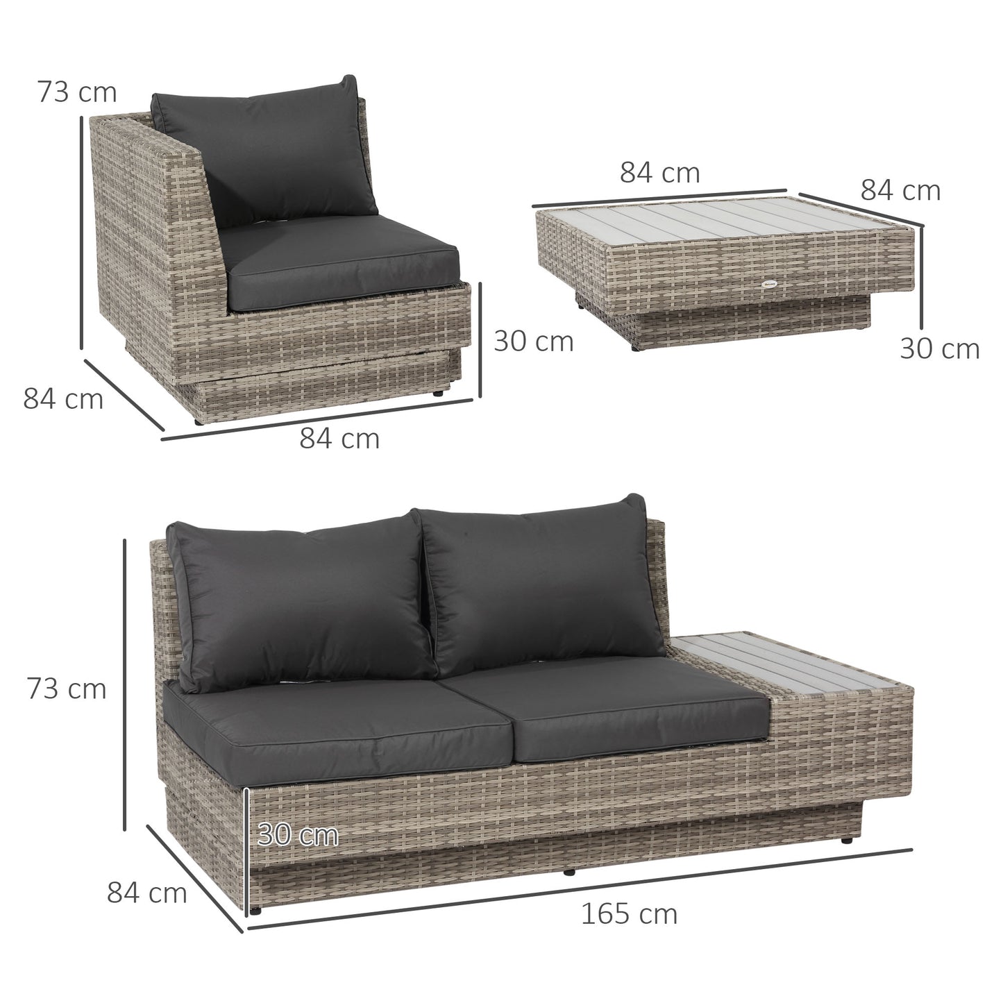 Outsunny 5-Seater Rattan Garden Furniture Outdoor Sectional Corner Sofa and Coffee Table Set Conservatory Wicker Weave w/ Armrest Cushions, Light Grey