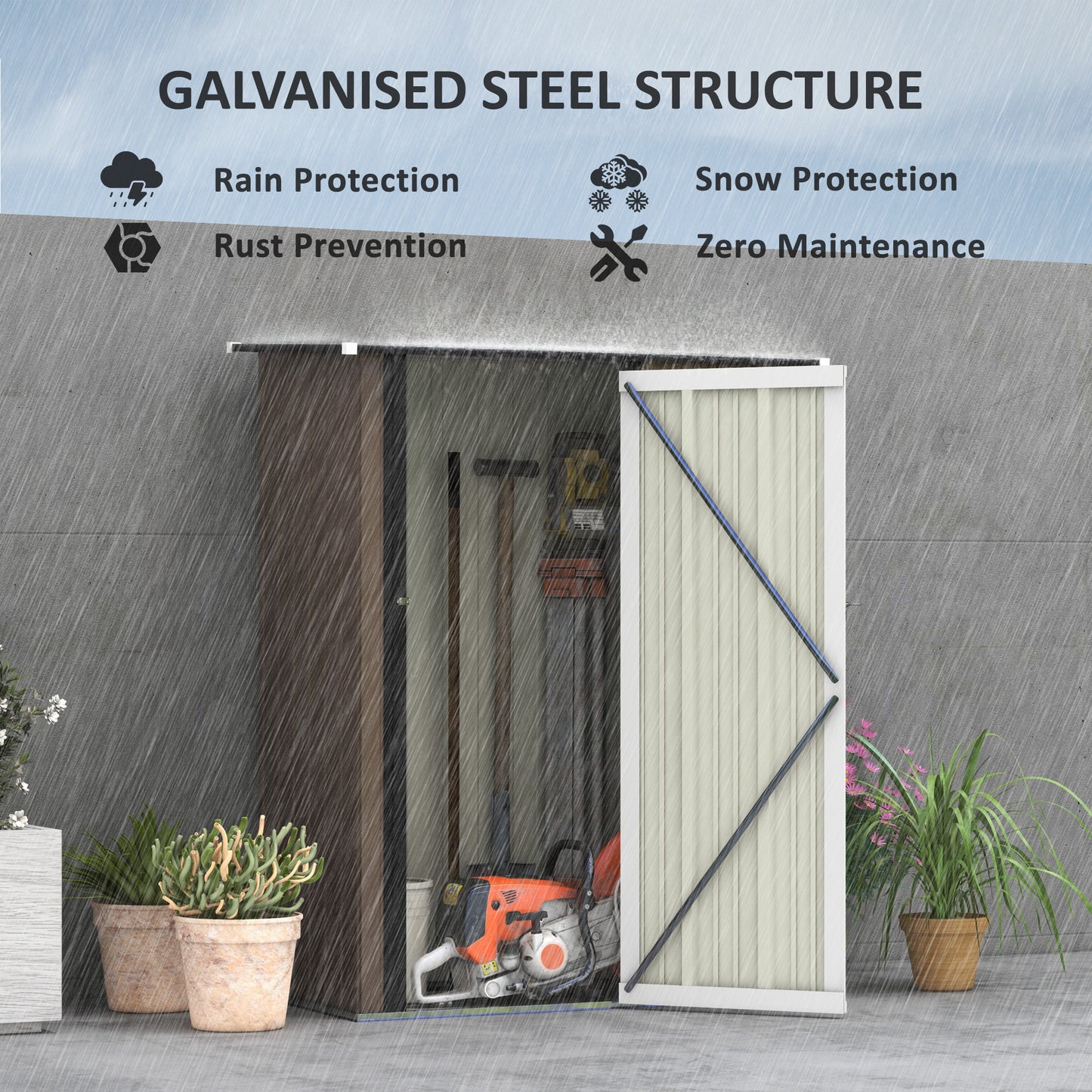 Outsunny 5ft x 3ft Garden Metal Storage Shed, Outdoor Tool Shed with Sloped Roof, Lockable Door for Equipment, Bikes, Brown
