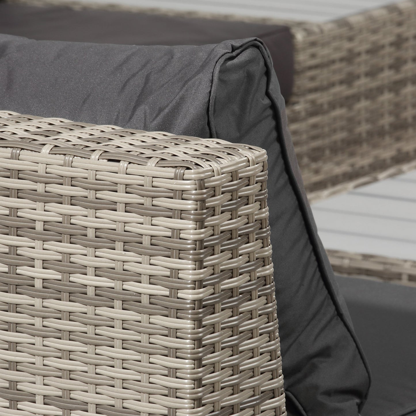 Outsunny 5-Seater Rattan Garden Furniture Outdoor Sectional Corner Sofa and Coffee Table Set Conservatory Wicker Weave w/ Armrest Cushions, Light Grey
