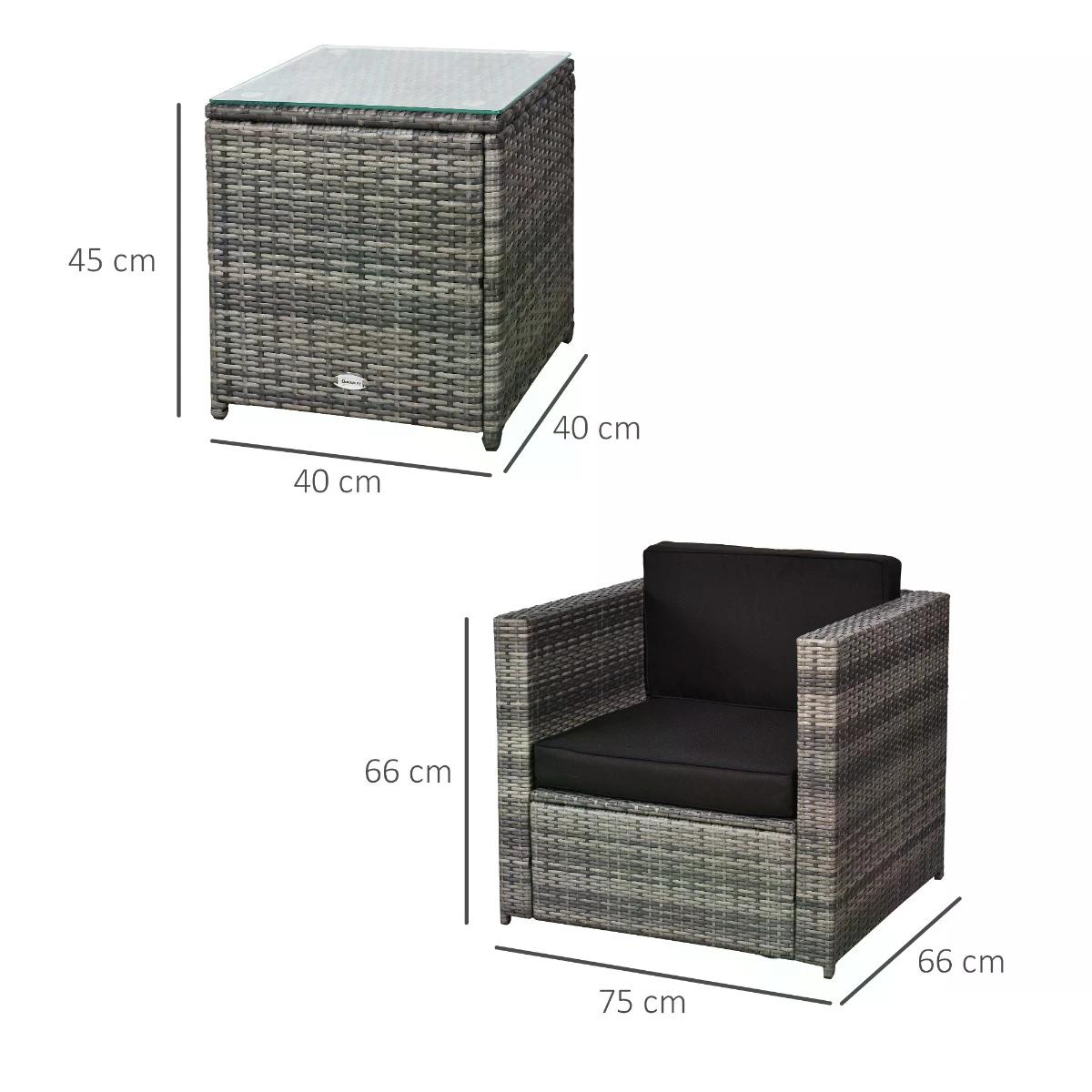 Outsunny 2 Seater Rattan Garden Furniture Sofa Furniture Set W/Cushions, Steel Frame-Grey