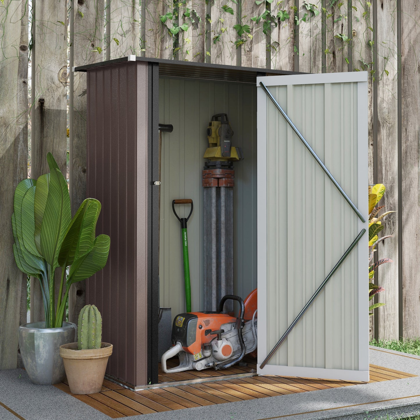 Outsunny 5ft x 3ft Garden Metal Storage Shed, Outdoor Tool Shed with Sloped Roof, Lockable Door for Equipment, Bikes, Brown