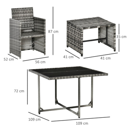 Outsunny 9PC Rattan Garden Furniture Outdoor Patio Dining Table Set Weave Wicker 8 Seater Stool Mixed Grey