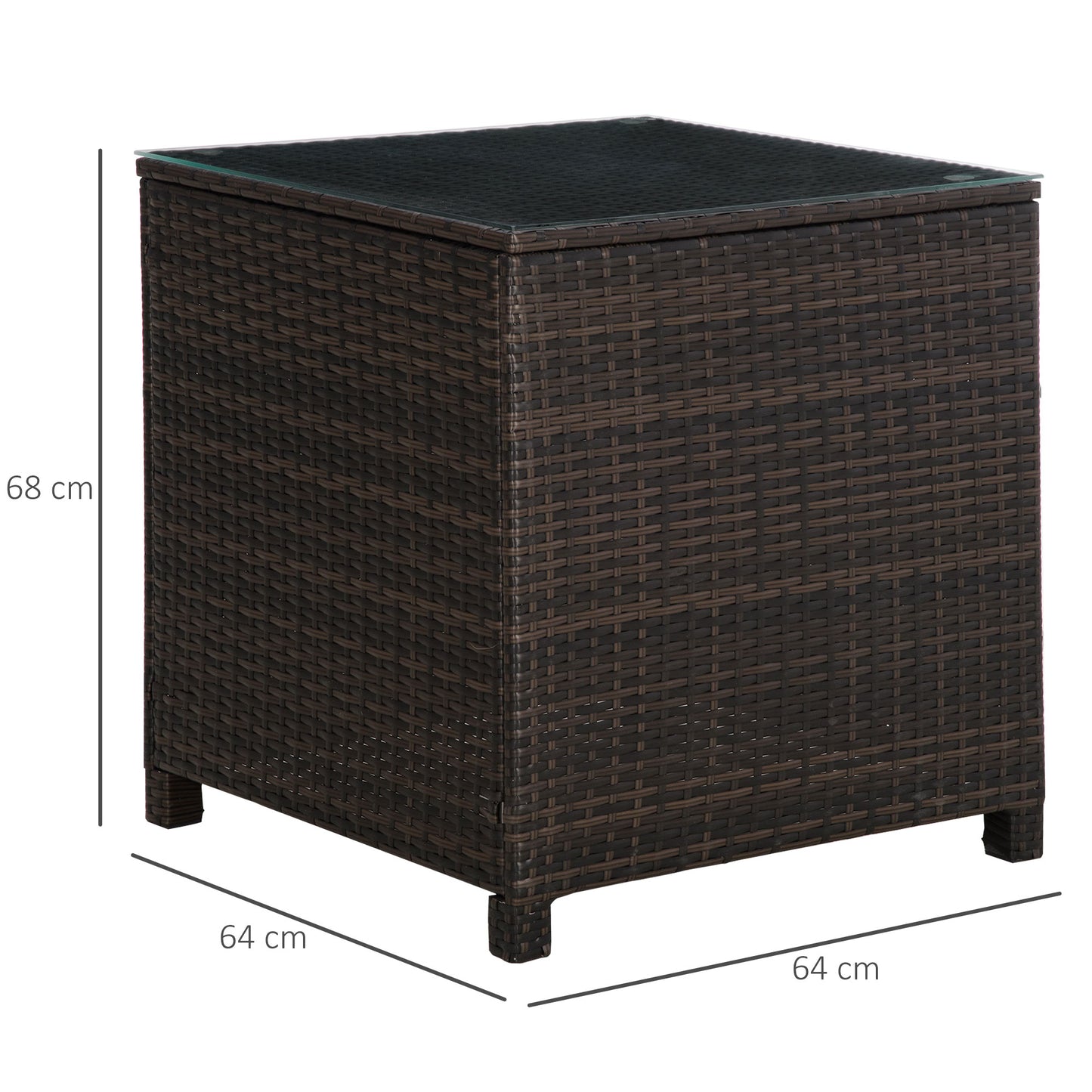 Outsunny Rattan Side Table for Garden Patio, Durable Frame with Tempered Glass Top, Weather-Resistant, Brown