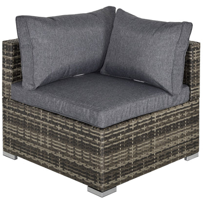 Outsunny Rattan Wicker Corner Sofa, Garden Furniture Single Chair with Cushions, Deep Grey