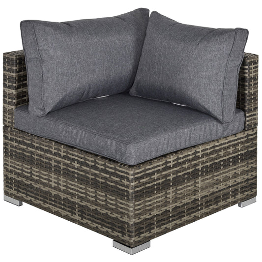 Outsunny Rattan Wicker Corner Sofa, Garden Furniture Single Chair with Cushions, Deep Grey