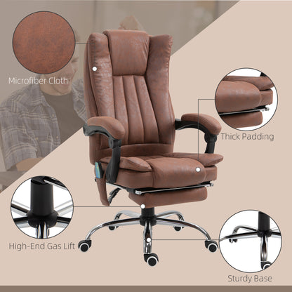 Vinsetto High Back Vibration Massage Office Chair, Heated Reclining Leathaire Fabric Computer Chair with Footrest, Brown