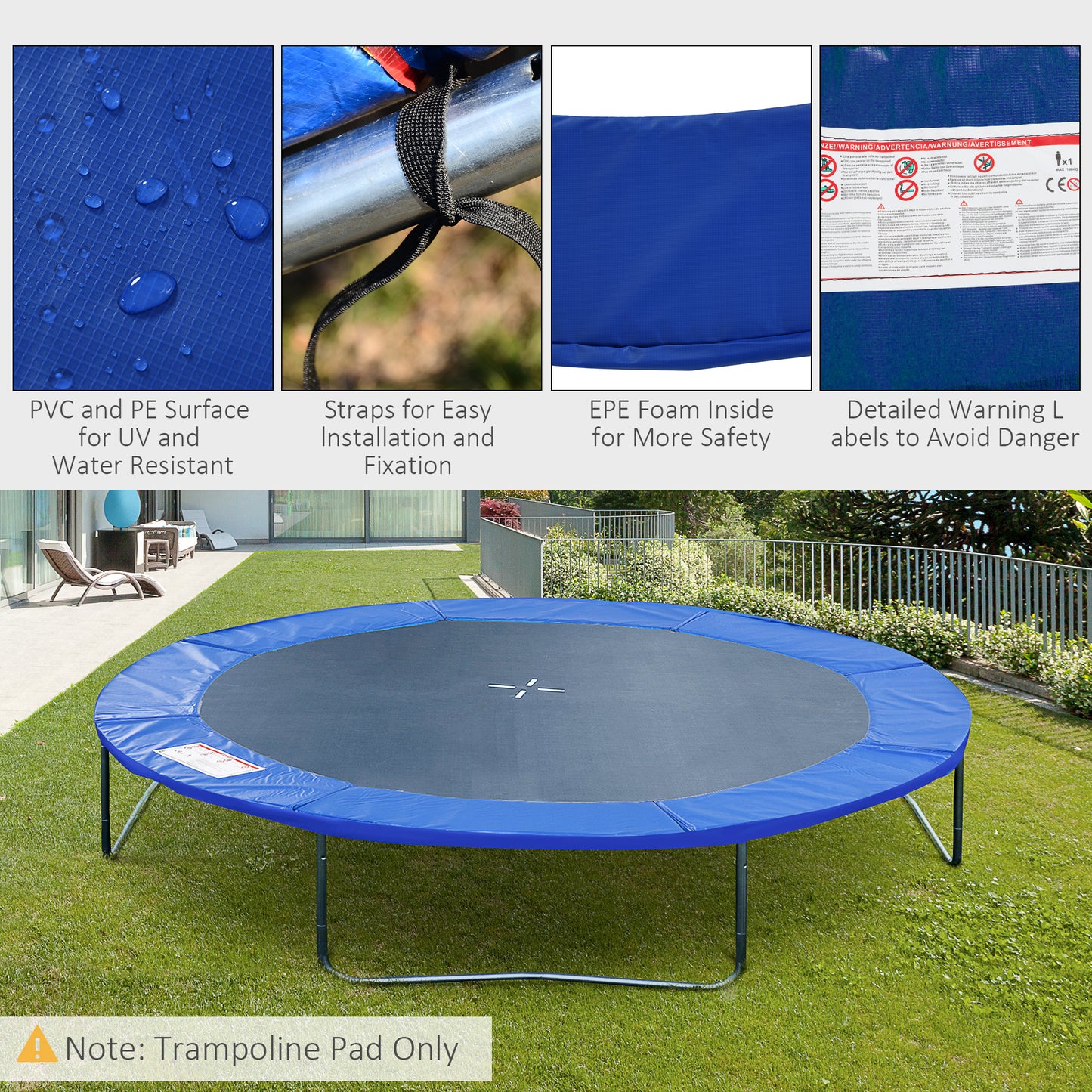 HOMCOM - 244cm Trampoline Pad Pads Replacement Safety Surround Pads Padding - 8ft Blue