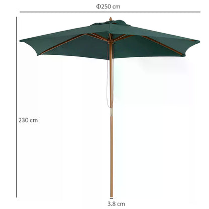 Outsunny 2.5m Wooden Garden Patio Parasol Umbrella-Dark Green