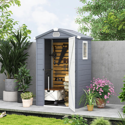 Outsunny 4 x 3ft Garden Shed with Foundation Kit, Polypropylene Outdoor Storage Tool House with Ventilation Slots and Lockable Door, Grey | Chahine & Milad UK