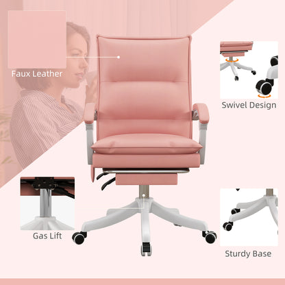 Vinsetto Vibration Massage Office Chair w/ Heat, Faux Leather Computer Chair w/ Footrest, Armrest, Reclining Back, Double-tier Padding Pink