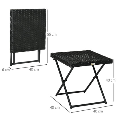 Outsunny Rattan Folding Table: Compact Square PE Wicker Design, Durable Outdoor Furniture, Ebony