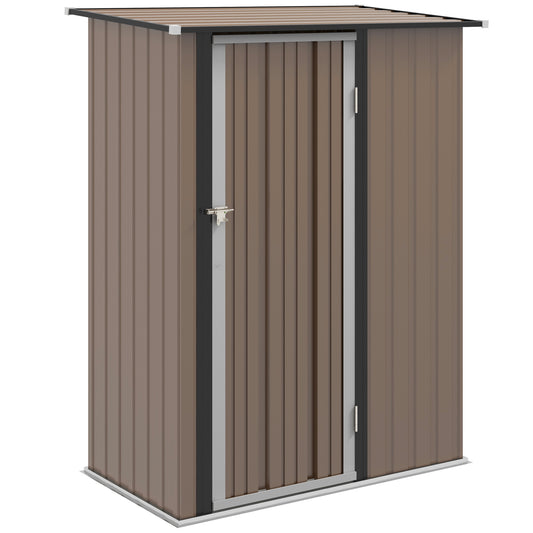 Outsunny  5ft x 3ft Garden Metal Storage Shed, Outdoor Tool Shed with Sloped Roof, Lockable Door for Equipment, Bikes, Brown