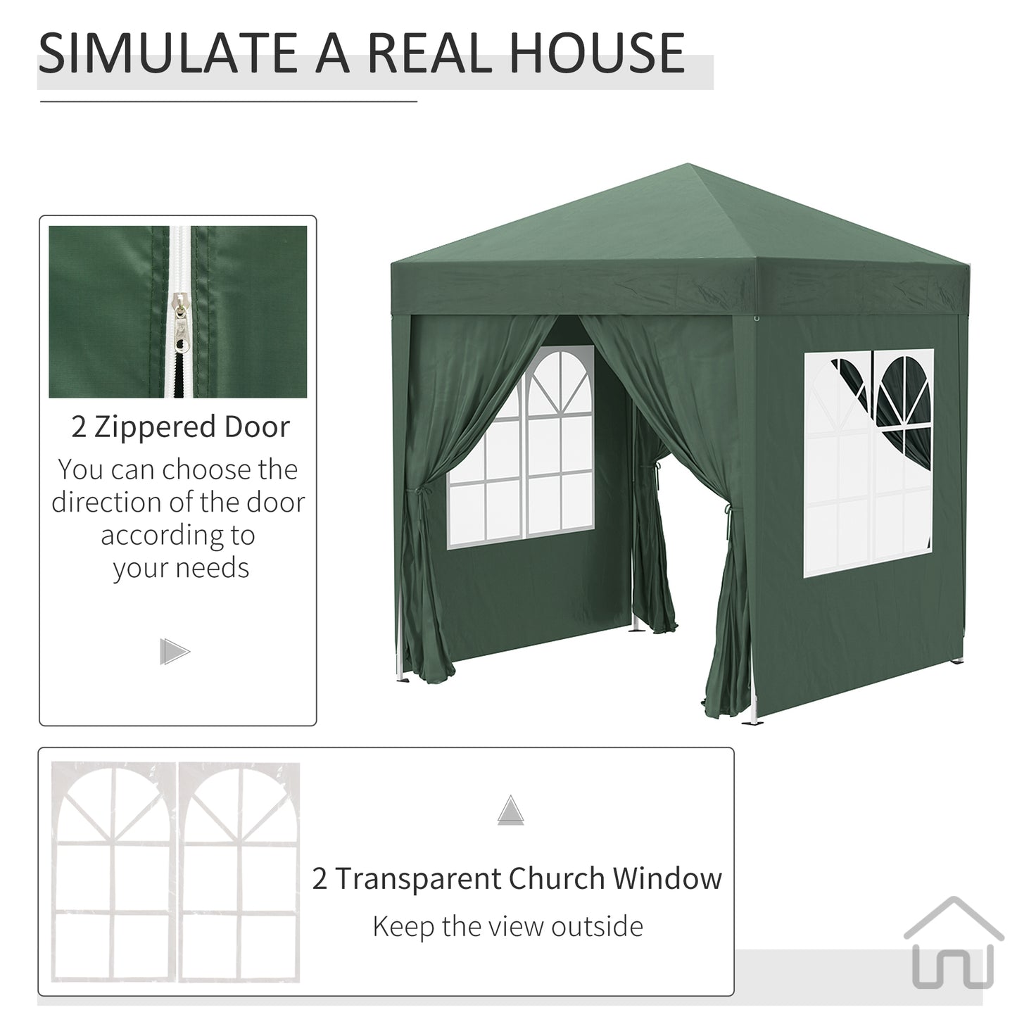 Outsunny Pop Up Gazebo Canopy, size (2 x 2m)-Green