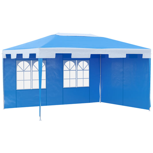 Outsunny 3 x 4 m Party Gazebo Marquee Garden Canopy Outdoor BBQ Tent Camping Patio Awning with 2 Sidewalls, Blue