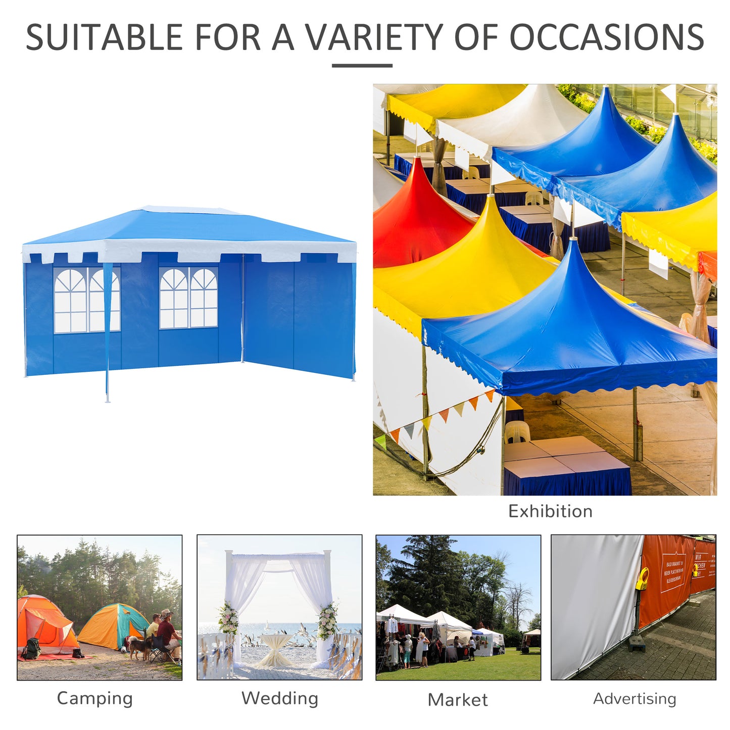 Outsunny 3 x 4 m Party Gazebo Marquee Garden Canopy Outdoor BBQ Tent Camping Patio Awning with 2 Sidewalls, Blue