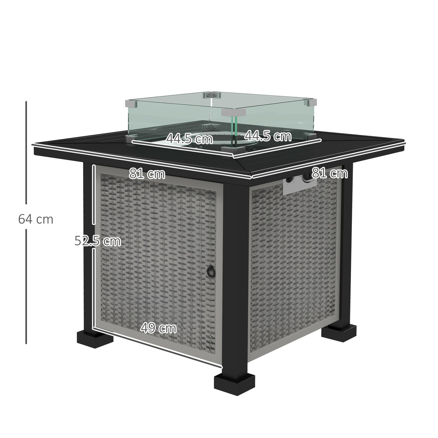 Outsunny Alfresco Ambiance: Rattan Gas Fire Pit Table, Smokeless with Glass Screen, Beads & Lid, Grey