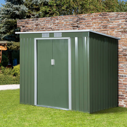 Outsunny Pend Garden Storage Shed w/ Foundation Double Door Ventilation Window Sloped Roof Equipment Tool Storage 213 x 130 x 173 cm