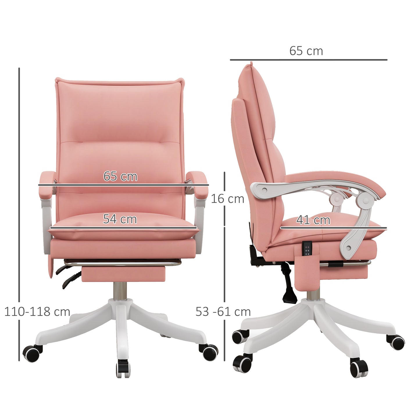 Vinsetto Vibration Massage Office Chair w/ Heat, Faux Leather Computer Chair w/ Footrest, Armrest, Reclining Back, Double-tier Padding Pink