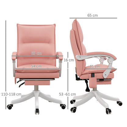 Vinsetto Vibration Massage Office Chair w/ Heat, Faux Leather Computer Chair w/ Footrest, Armrest, Reclining Back, Double-tier Padding Pink