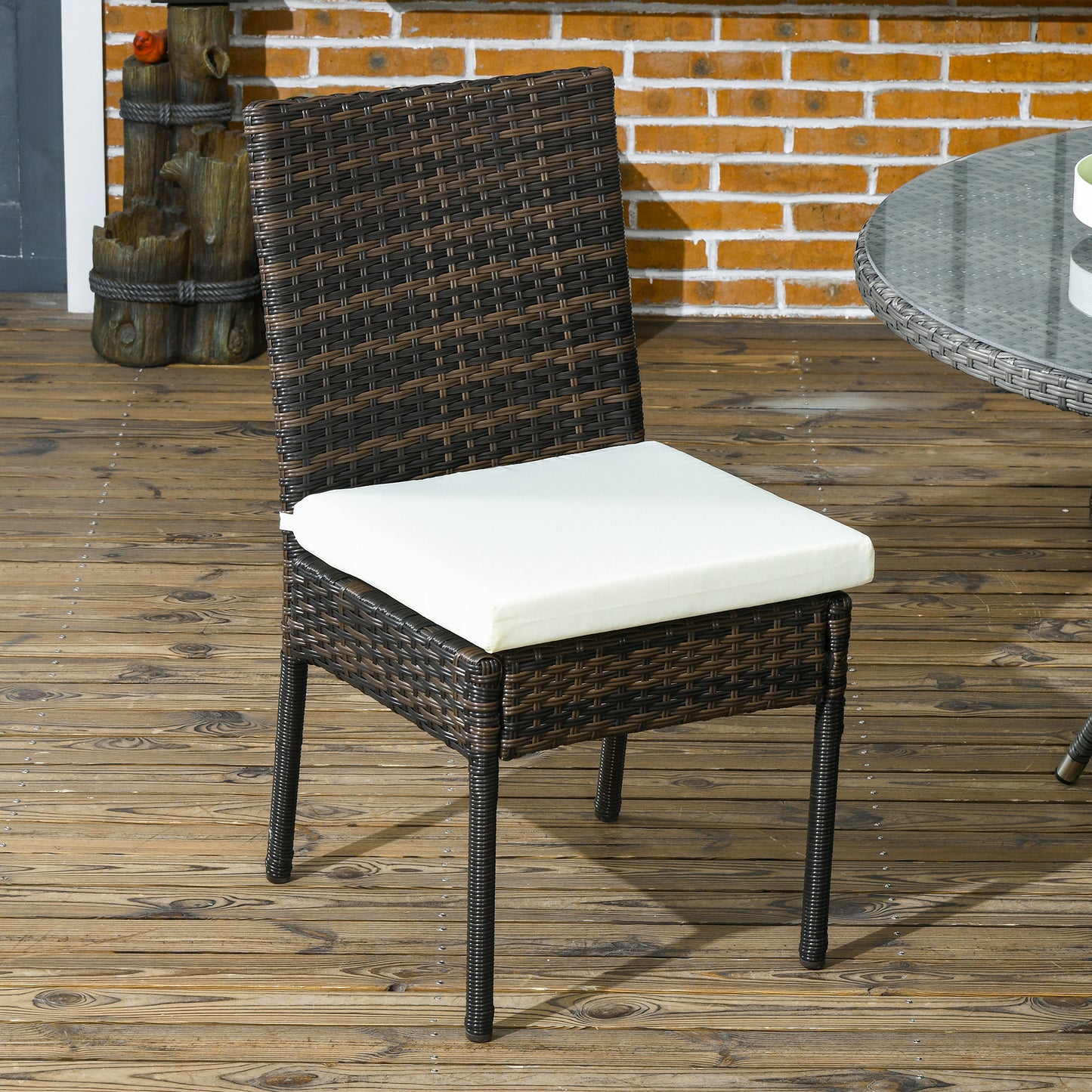 Outsunny Set of Two Armless Rattan Garden Chairs - Brown