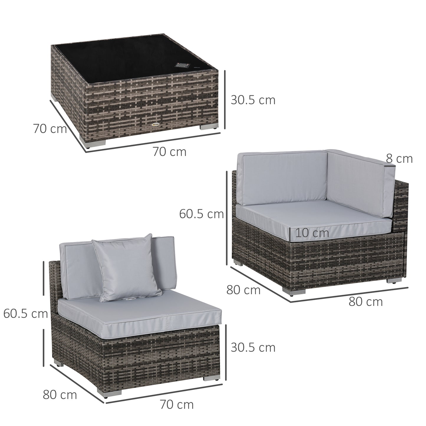 Outsunny 7 PC Garden Rattan Furniture Set Patio Outdoor Sectional Wicker Weave Sofa Seat Coffee Table w/ Cushion and Pillow Buckle Structure