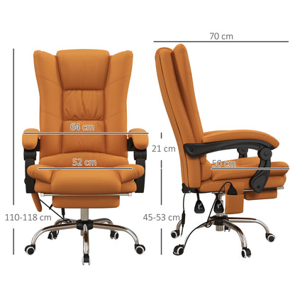 Vinsetto Vibration Massage Office Chair with Heat, PU Leather Computer Chair with Footrest, Armrest, Reclining Back, Light Brown