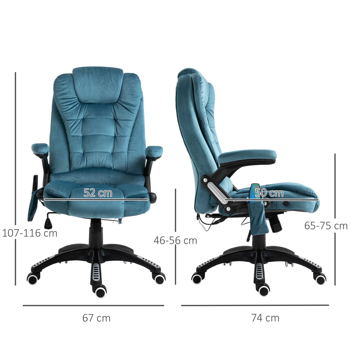 Vinsetto Heated Massage Recliner Chair, Velvet-Feel Fabric Office Chair with Six Massage Points, 360° Swivel Wheels, Blue | Chahine Milad UK