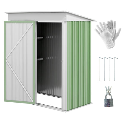 Outsunny 5'x3'x6' Metal Garden Shed Roofed Lean-to Shed for Tool Motor Bike, with Adjustable Shelf, Lock, Gloves, Green