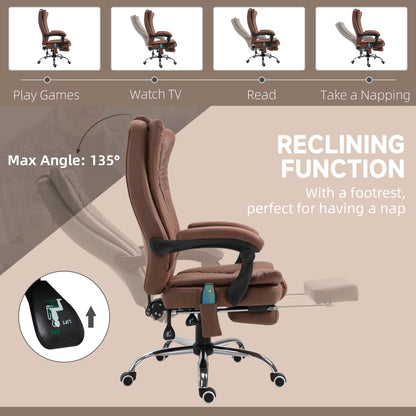 Vinsetto High Back Vibration Massage Office Chair, Heated Reclining Leathaire Fabric Computer Chair with Footrest, Brown