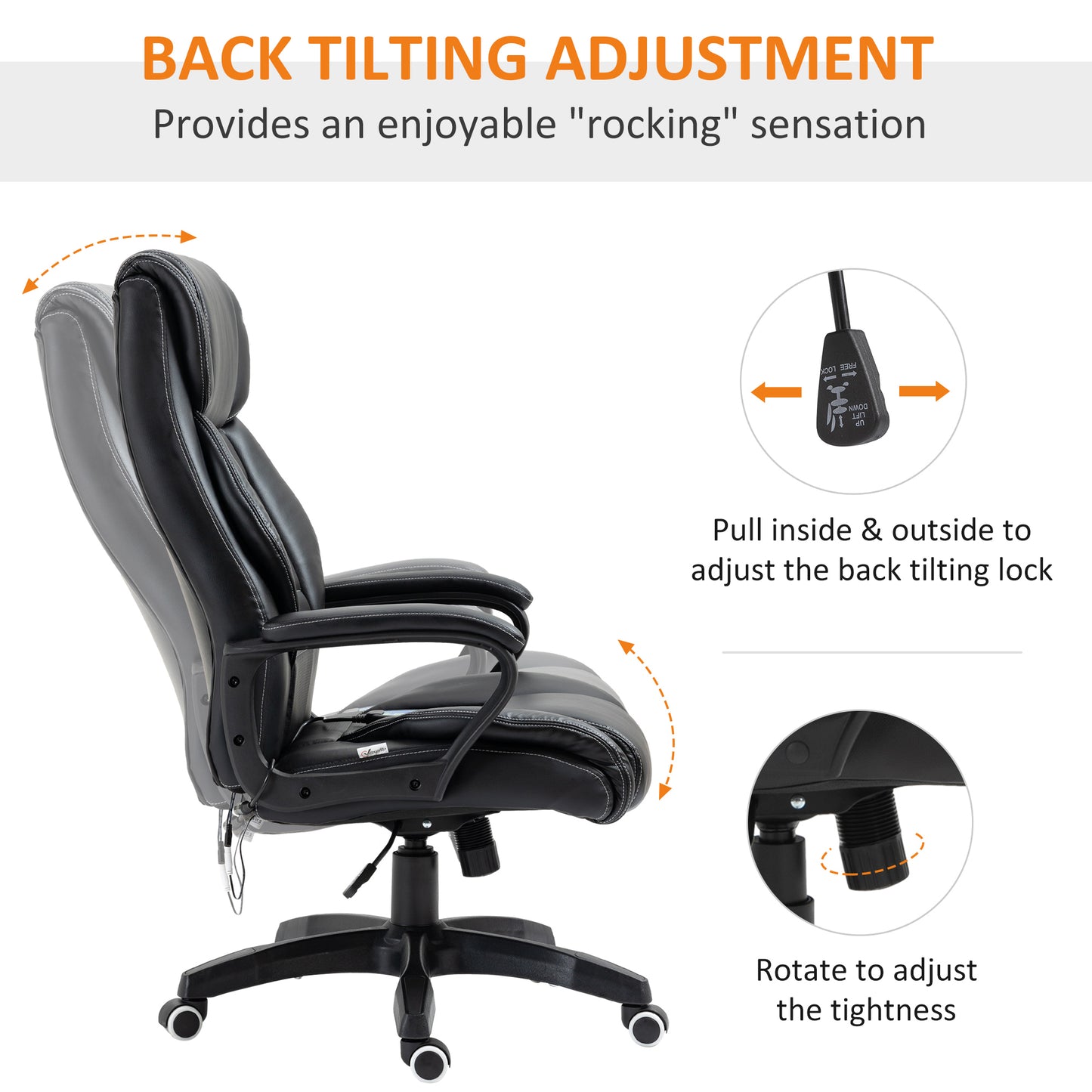 Vinsetto Executive High Back Office Chair with 6-Point Vibration Massage, Extra Padded Swivel, Ergonomic Tilt, Desk Seat, Black