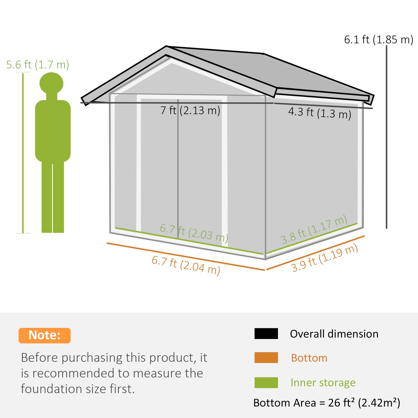 Outsunny 7ft x 4ft Lockable Garden Shed Large Patio Roofed Tool Metal Storage Building Foundation Sheds Box Outdoor Furniture, Green