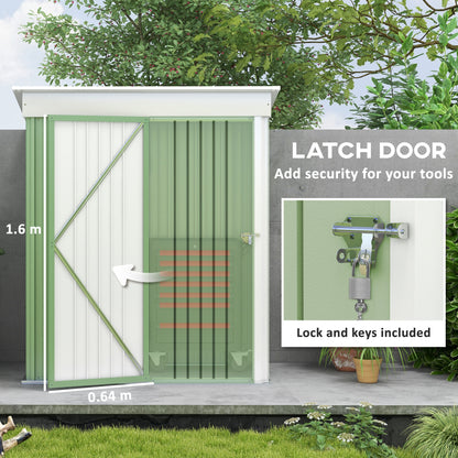 Outsunny 5'x3'x6' Metal Garden Shed Roofed Lean-to Shed for Tool Motor Bike, with Adjustable Shelf, Lock, Gloves, Green