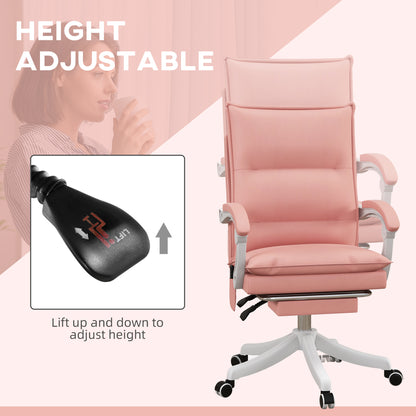 Vinsetto Vibration Massage Office Chair w/ Heat, Faux Leather Computer Chair w/ Footrest, Armrest, Reclining Back, Double-tier Padding Pink