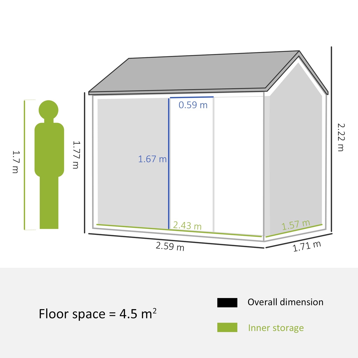 Outsunny 8 x 6 ft Galvanised Garden Shed, Outsoor Metal Storage Shed with Double Doors Window Air Vents for Patio, Lawn, Grey