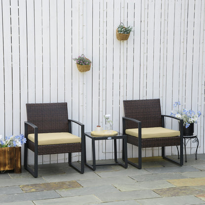 Outsunny Rattan Patio Ensemble: 3-Piece Bistro Set with Sofa, Coffee Table & Chairs, Beige