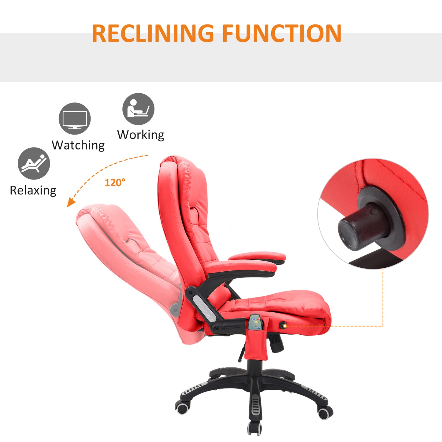 HOMCOM Ergonomic Chair with Massage and Heat, High Back PU Leather Massage Office Chair With Tilt and Reclining Function, Red