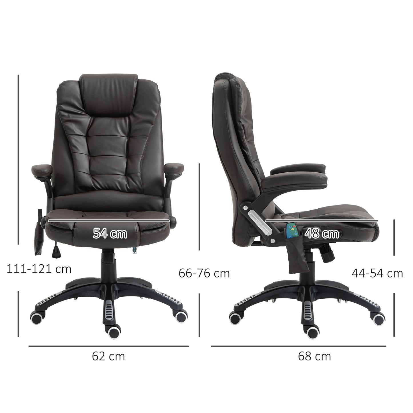 HOMCOM High Back Executive Massage Chair, PU Leather Office Chair with Heat, Tilt, Reclining Function, Adjustable, Brown