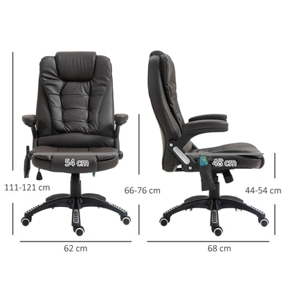 HOMCOM High Back Executive Massage Chair, PU Leather Office Chair with Heat, Tilt, Reclining Function, Adjustable, Brown