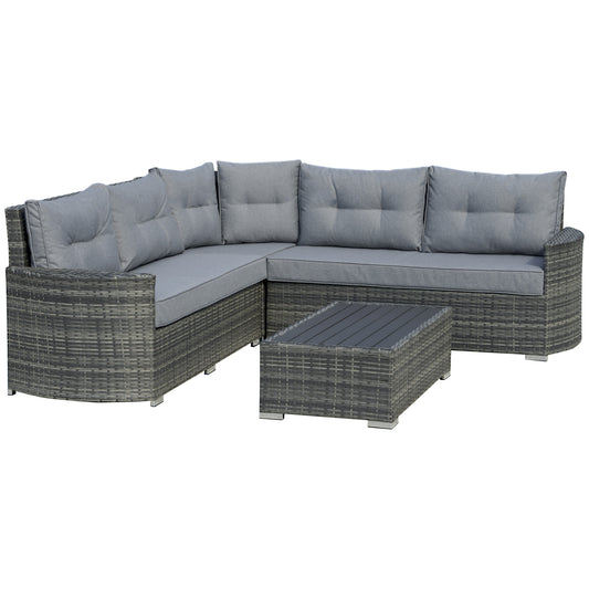 Outsunny Rattan Garden Sofa Set, 5-Seater PE Wicker Patio Furniture, Aluminium Frame with Cushions, Mixed Grey