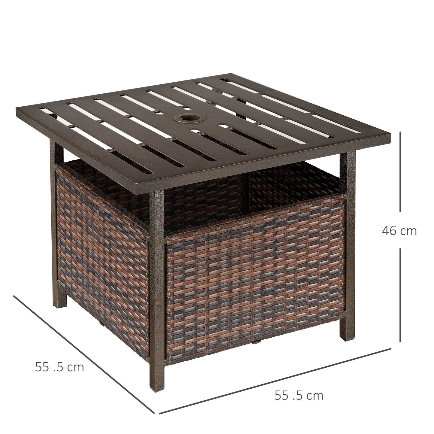 Outsunny Outdoor Rattan Wicker Patio Coffee Table w/ Umbrella Hole Suitable for Garden Backyard Brown