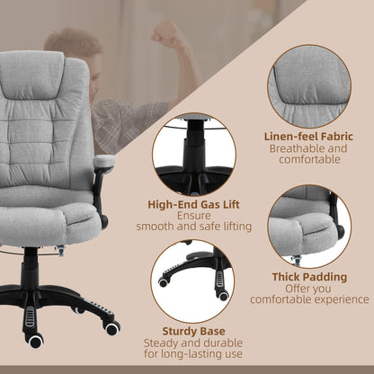 Vinsetto Heated Office Chair with Massage Function, Ergonomic High-Back Design with Swivel Base for Home Office, Light Grey