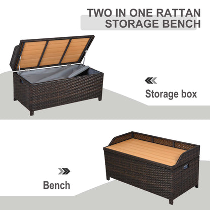 Outsunny Waterproof Rattan Wicker Outdoor Storage Bench with Cushion, Brown, Patio PE Rattan, Elegant Seating and Storage Solution