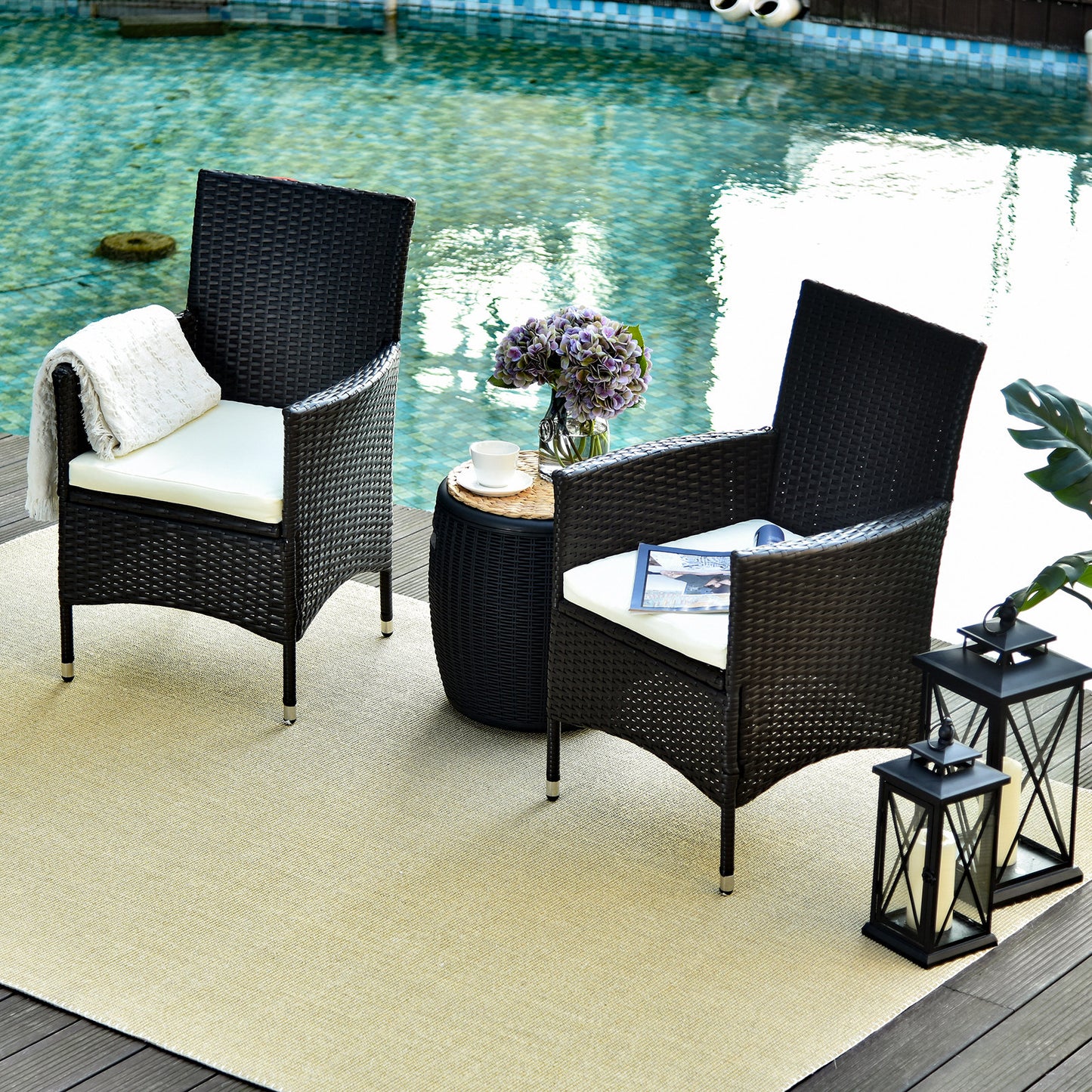 Outsunny Waterproof Rattan Armchair Duo: Deep Coffee Garden Patio Seating with Cushions