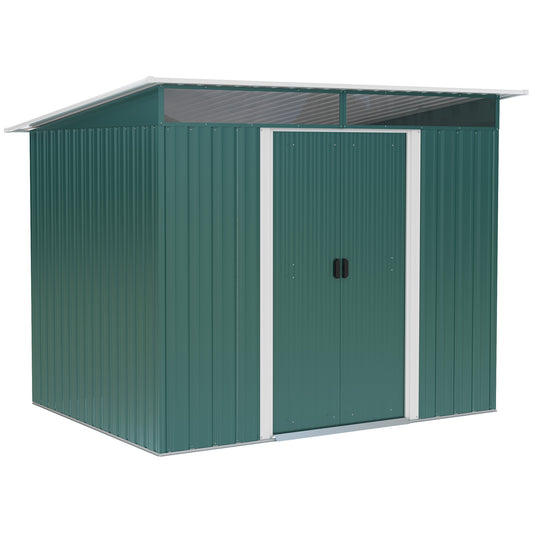 Outsunny Pent Roofed Metal Garden Shed House Hut Gardening Tool Storage w/ Ventilation 260L x 194W x 200H cm | Chahine & Milad UK